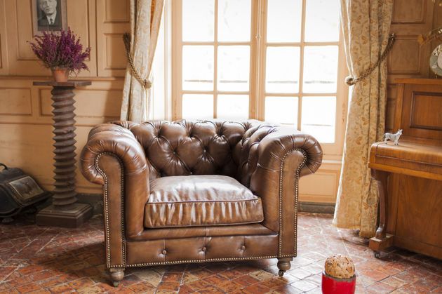 Poltrona Chesterfield in pelle color fulvo Saint Paul