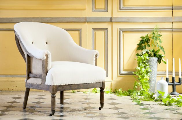 Poltrona rotonda in lino e cotone beige Léonie