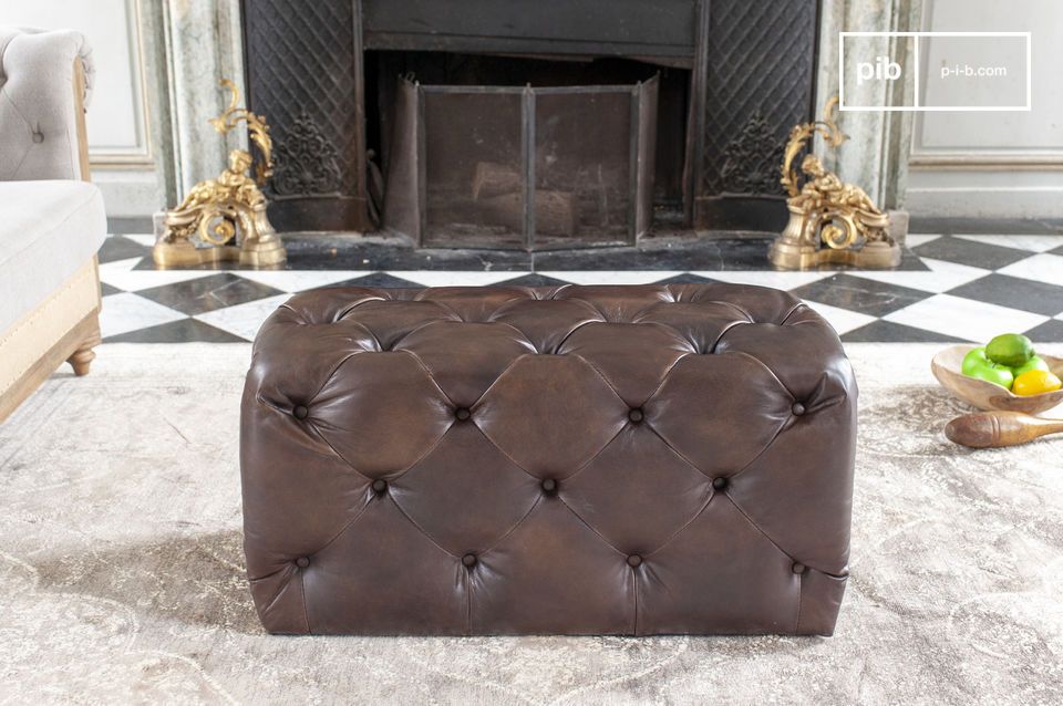 Affascinante pouf Chesterfield marrone-nero - 100% pelle 