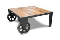 Tavolino da salotto stile carrello su rotaia